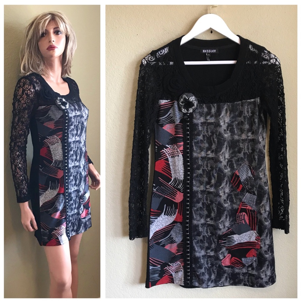 KESSLEY Embroidered Sweater Dress